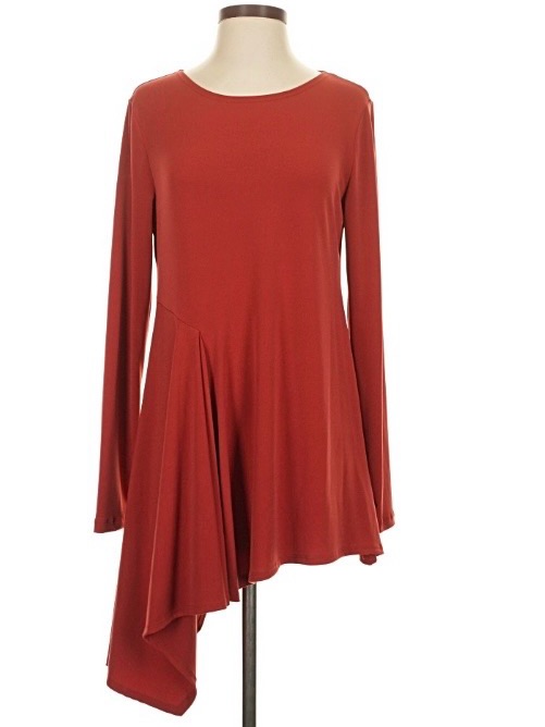 Lisa Bayne Asymmetrical Tunic Top. Size Small. Brick Red.